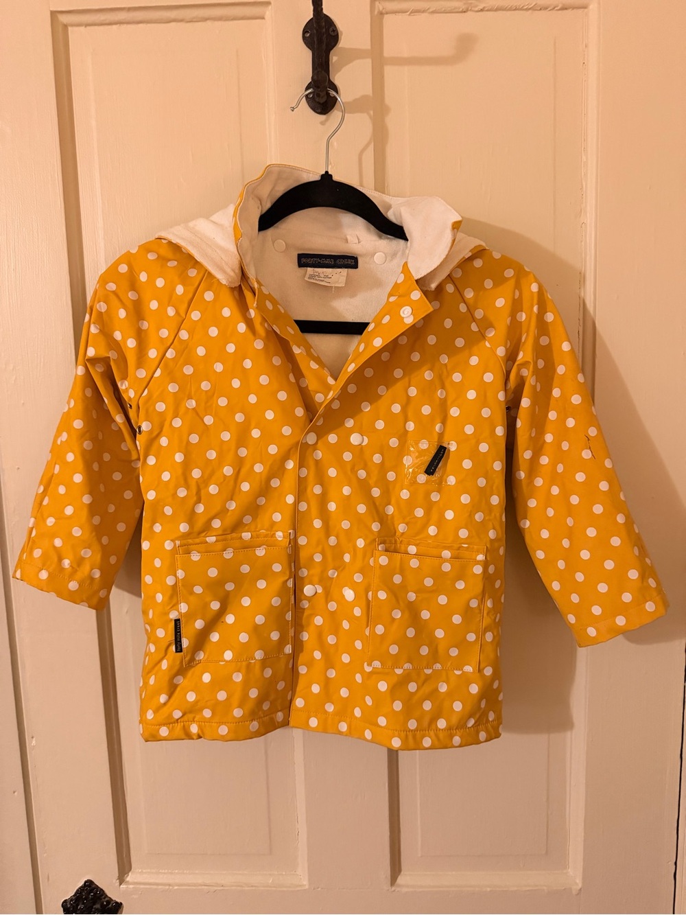 Forty Mile Creek Yellow White Polka Dot Kids Raincoat